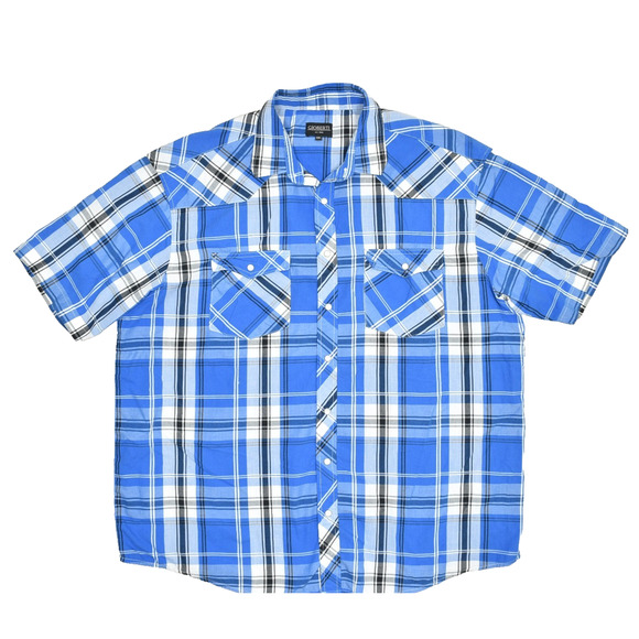 Gioberti Men's Blue Plaid Western Snap Shirt Big & Tall Size 2XL Short Sleeve - Picture 1 of 8